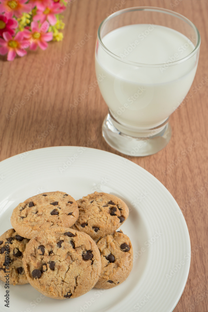 Chocolate chip cookies and a glass of milk Chocolate chip cookies and a glass of milk