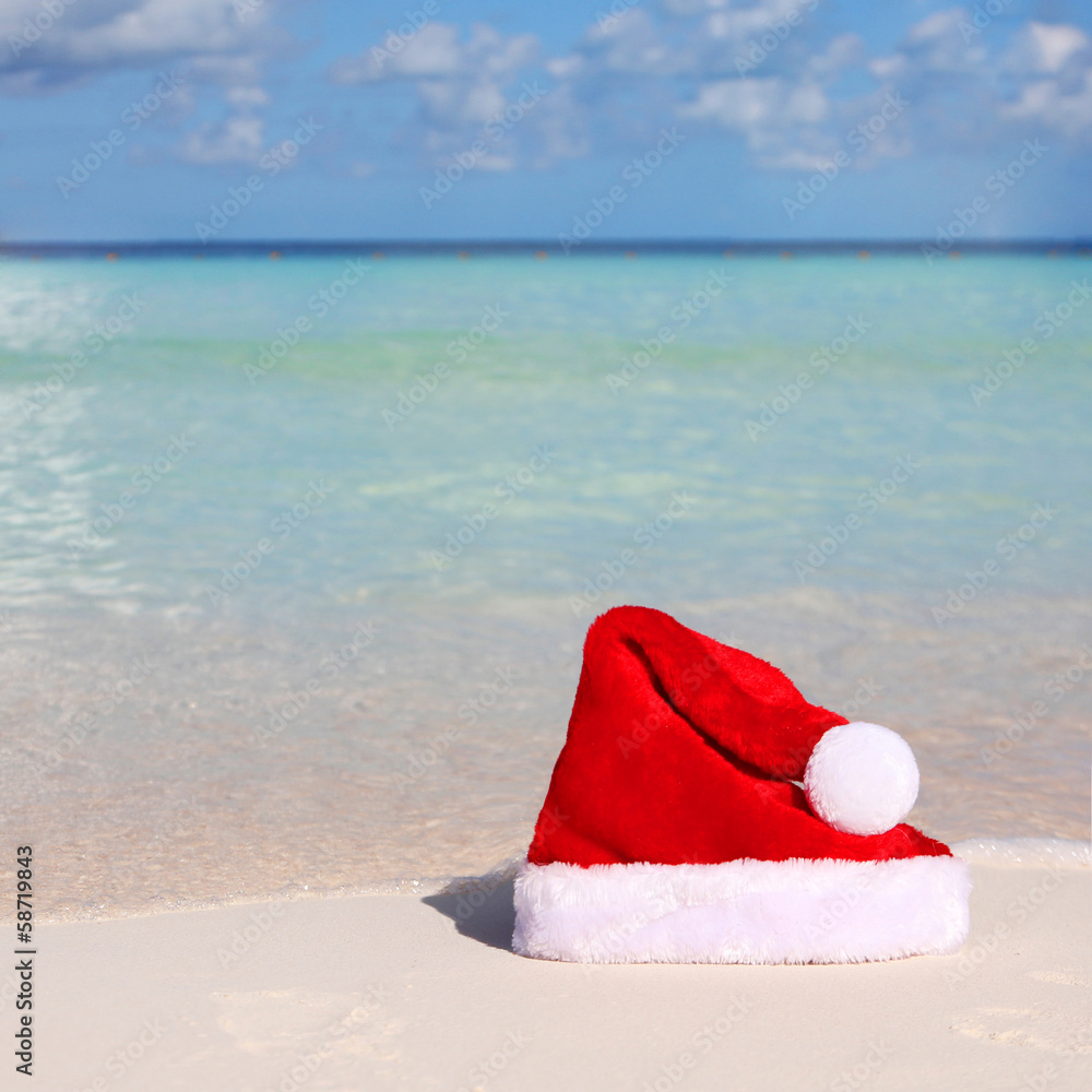 Santa's Hat on Tropical Beach Santa's Hat on Tropical Beach