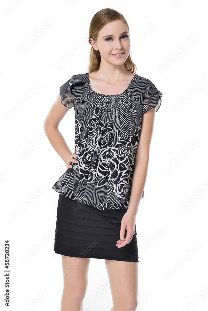 young fashion model posing standing and looking in camera young fashion model posing standing and looking in camera