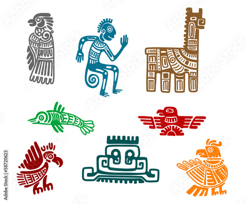 Aztec and maya ancient drawing art