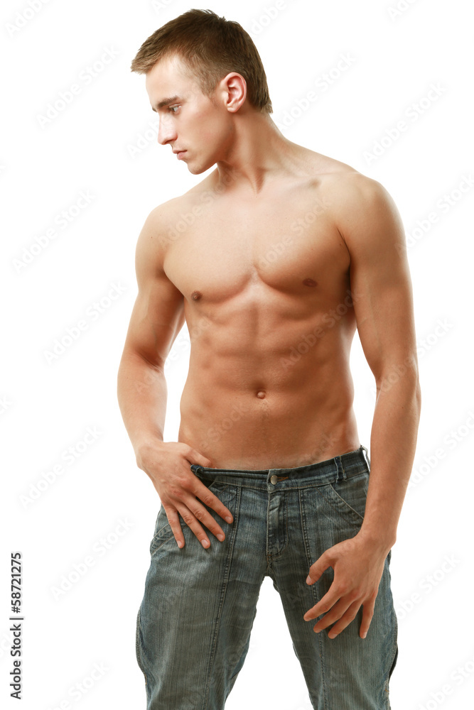 Healthy muscular man posing over white background Healthy muscular man posing over white background