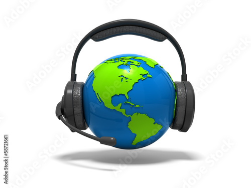Globe earth with headphones and microphone