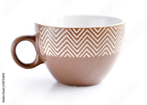 Brown teacup on white background