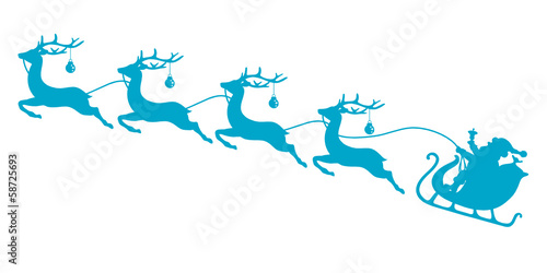 Christmas Sleigh Santa & 4 Flying Reindeers Blue