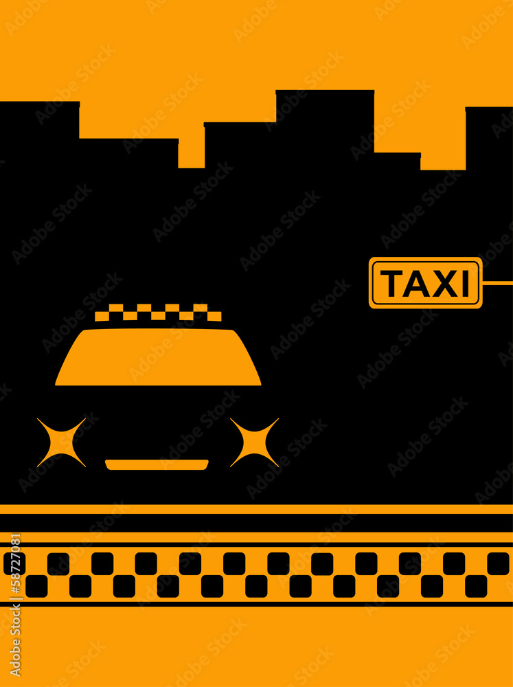urban background with night cab car and taxi stop