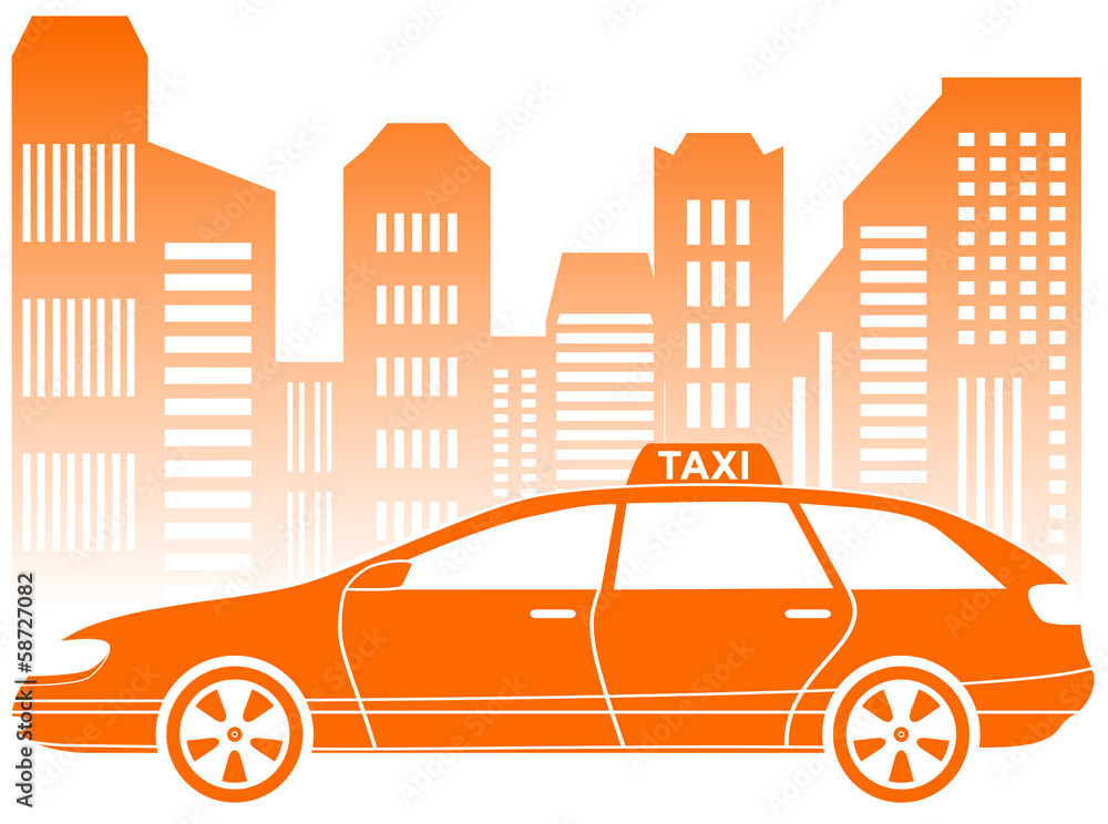 yellow taxi car with urban landscape icon