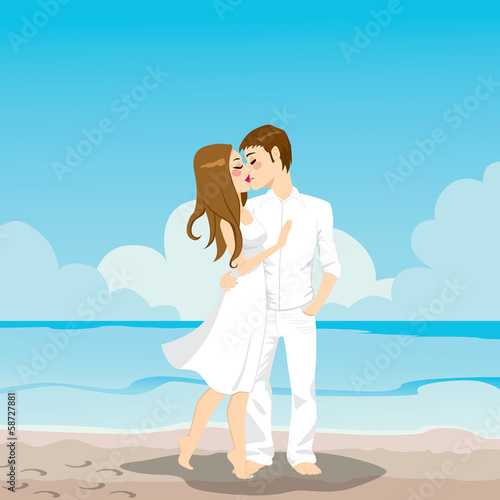 Couple Kissing On Beach