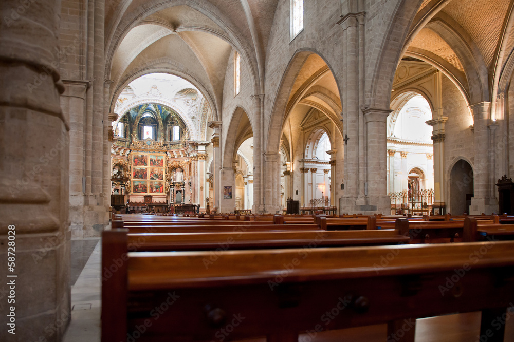 Interior view of the Cathedral of Valencia, Spain.