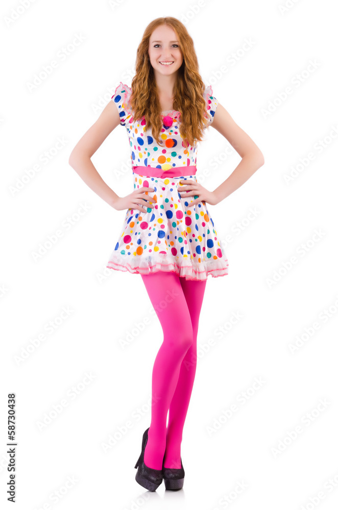 Young model with pink stockings on white Young model with pink stockings on white