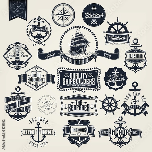 Canvastavla Set Of Vintage Retro Nautical Badger And Labels