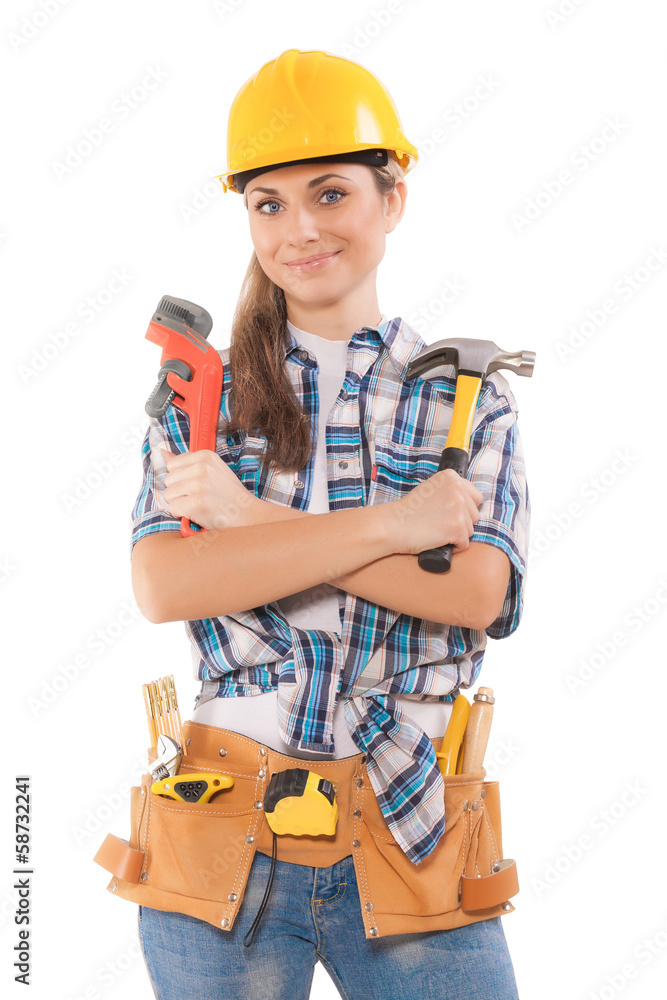female worker holding tools female worker holding tools