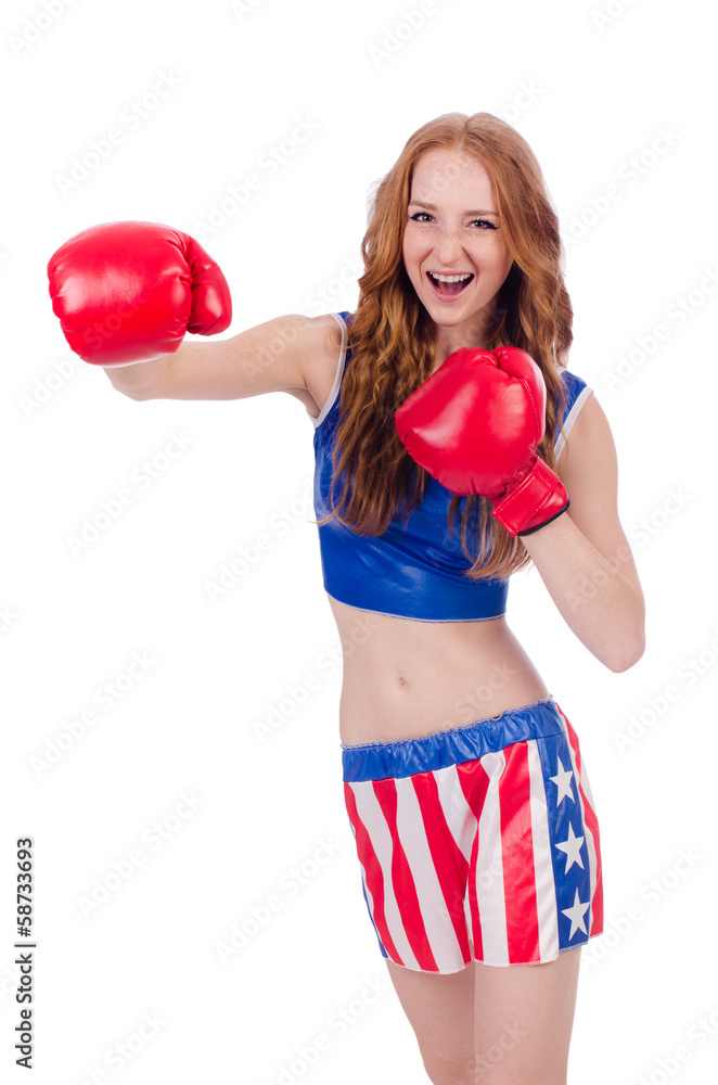 Woman boxer in uniform with US symbols Woman boxer in uniform with US symbols