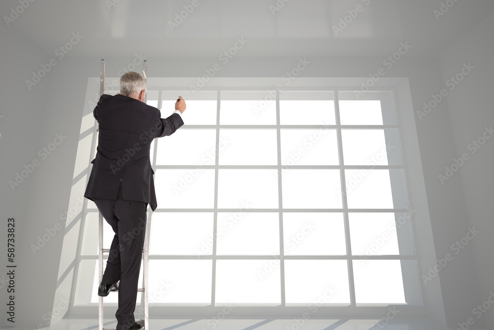 Composite image of mature businessman climbing career ladder Composite image of mature businessman climbing career ladder