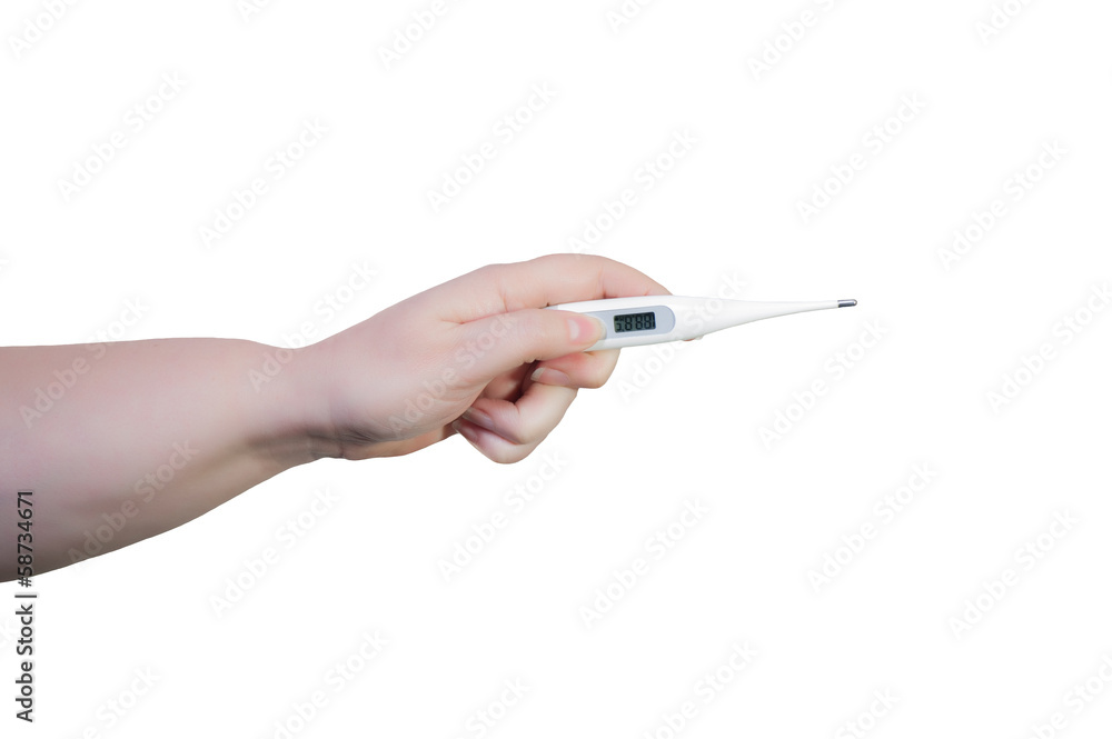 Hand holding a digital thermometer Hand holding a digital thermometer