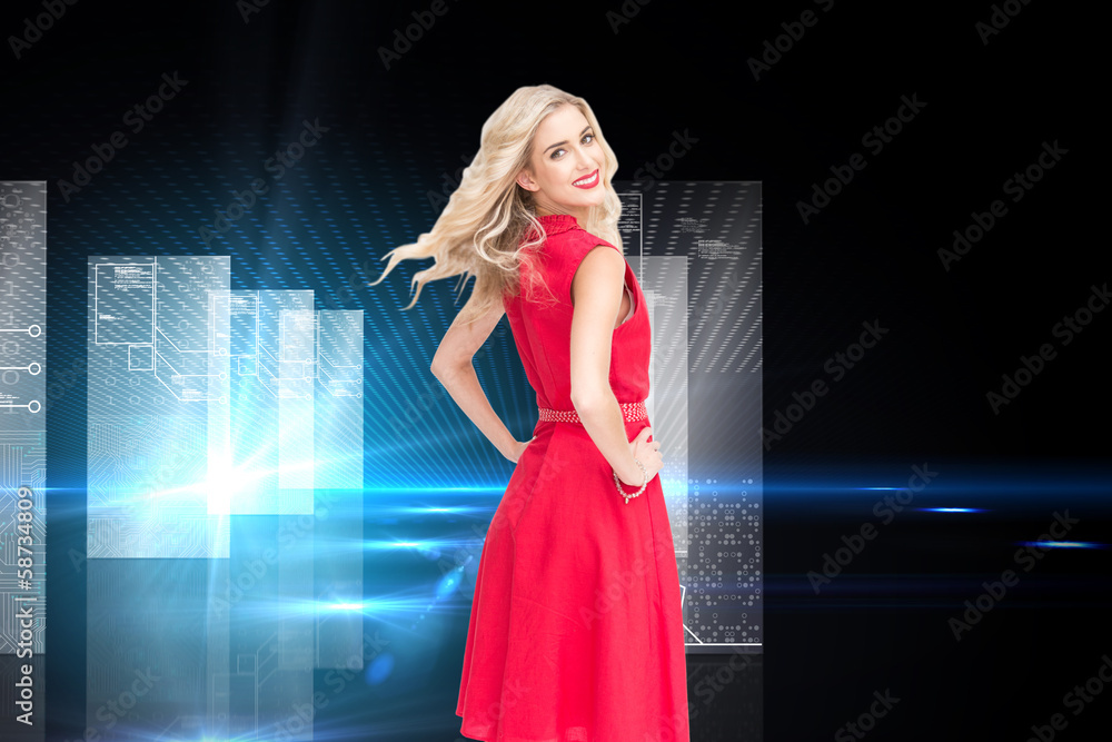 Composite image of smiling blonde turning Composite image of smiling blonde turning