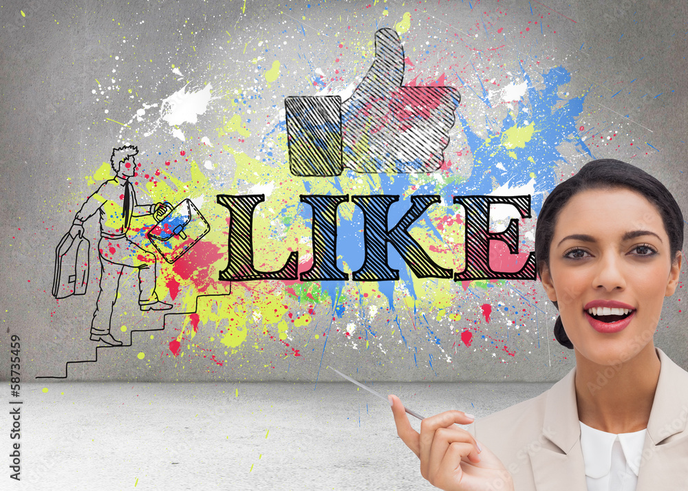 Composite image of smiling businesswoman holding a pen Composite image of smiling businesswoman holding a pen