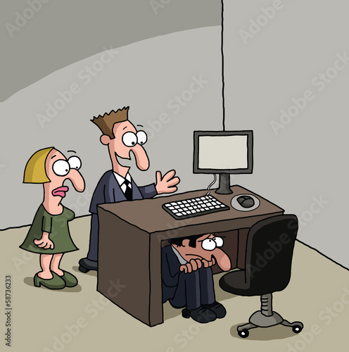 Shy male office worker cartoon
