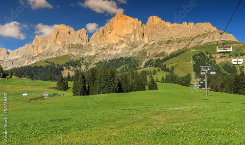 Panoramic view of Rosengarten mountain range in Dolomites,Italy