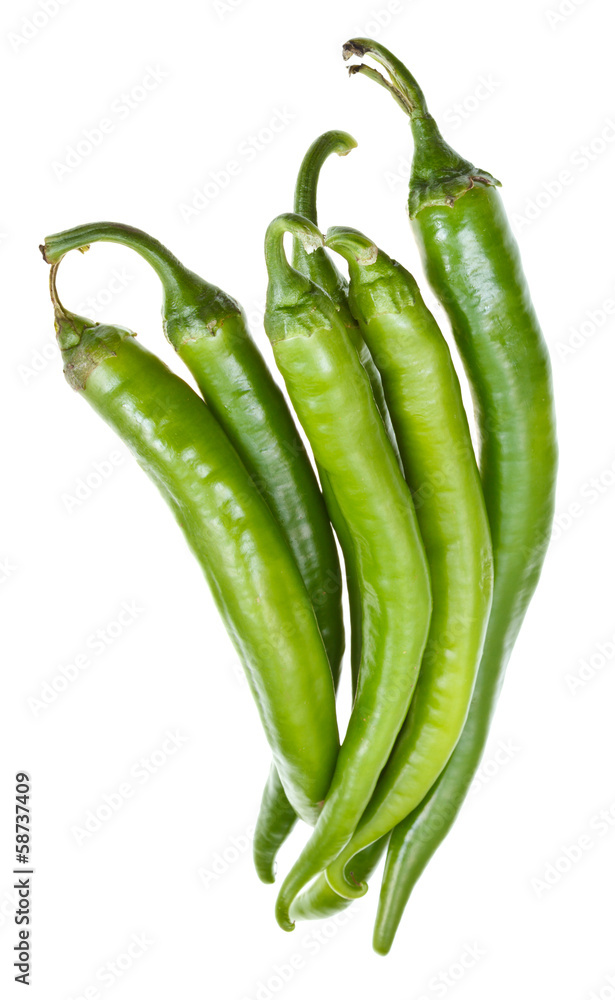 several pods of fresh green hot peppers several pods of fresh green hot peppers