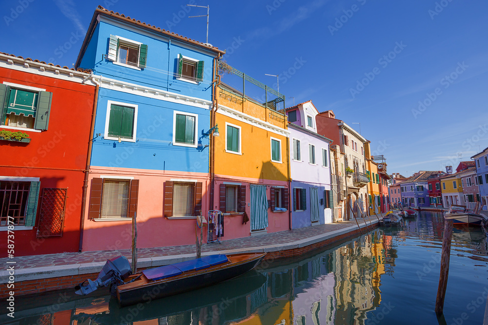 multicolored houses on Burano island. Venice. Italy.