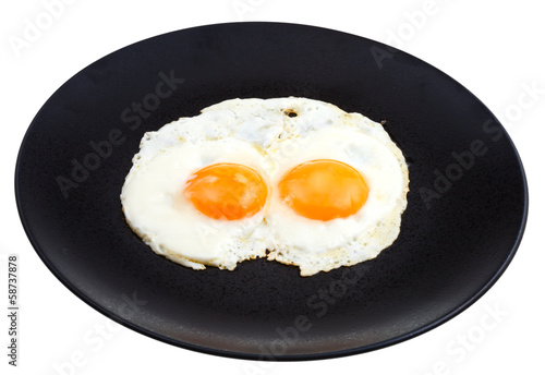 fried eggs on ceramic black plate