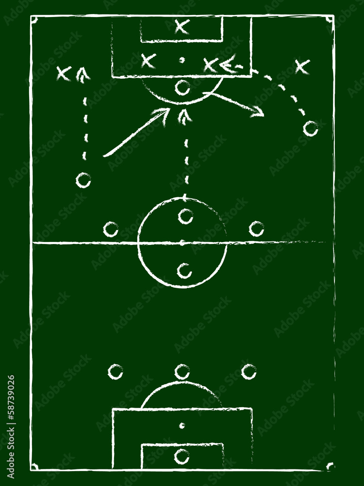 Soccer strategy on chalkboard