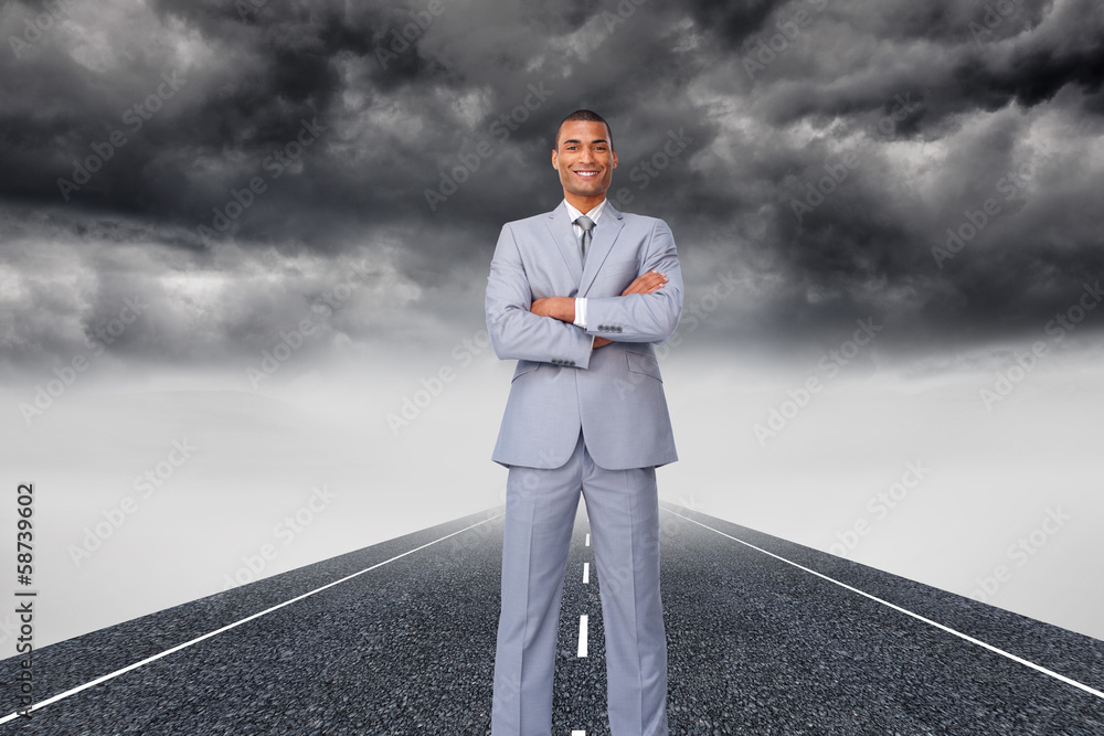 Composite image of assertive businessman on phone Composite image of assertive businessman on phone