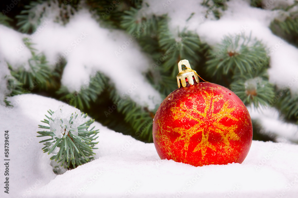 Red Christmas ball. Red Christmas ball.