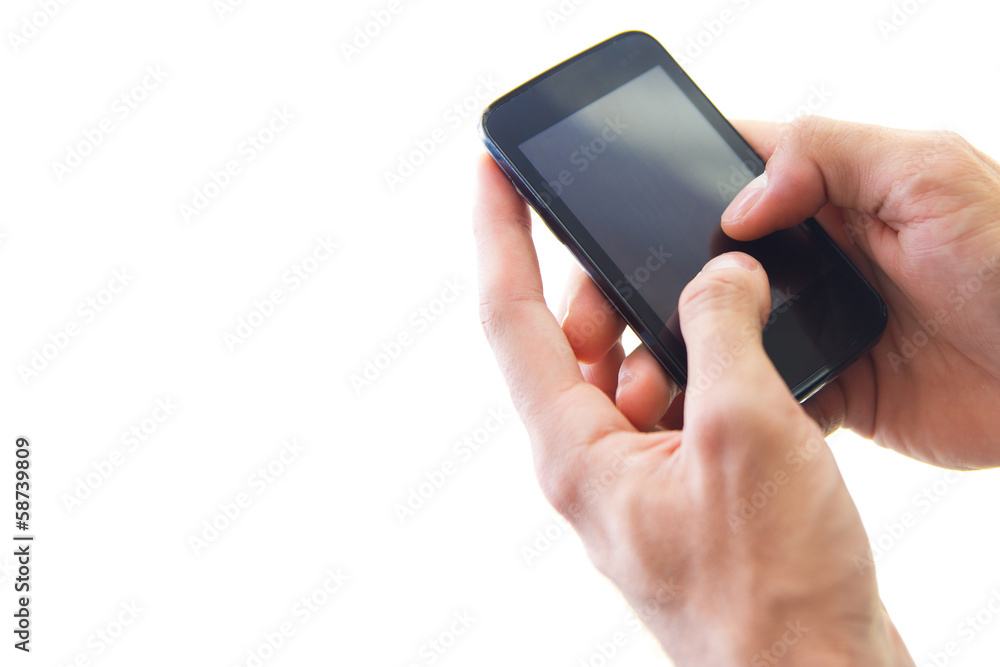 Hand's detail of Businessman using a samrtphone Hand's detail of Businessman using a samrtphone