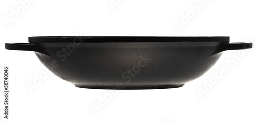 side view of open flatter-bottomed wok pan