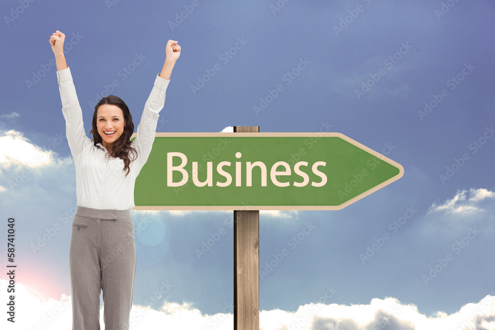Composite image of cheerful businesswoman Composite image of cheerful businesswoman