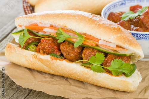 Banh Mi Xiu Mai - Vietnamese sandwich with meatballs