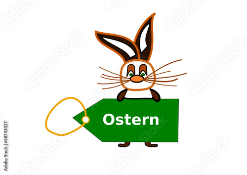 Osterhase mit Schild "Ostern"
