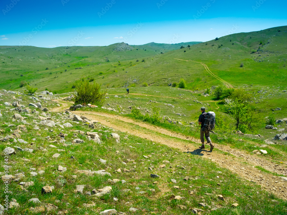 Hiker trekking in Crimea