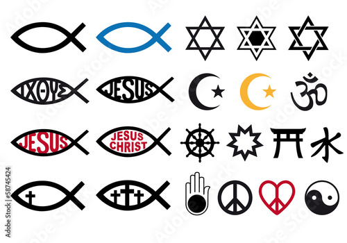religious symbols, religion signs, vector set