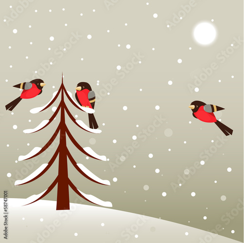 Christmas tree in winter forest. Vector