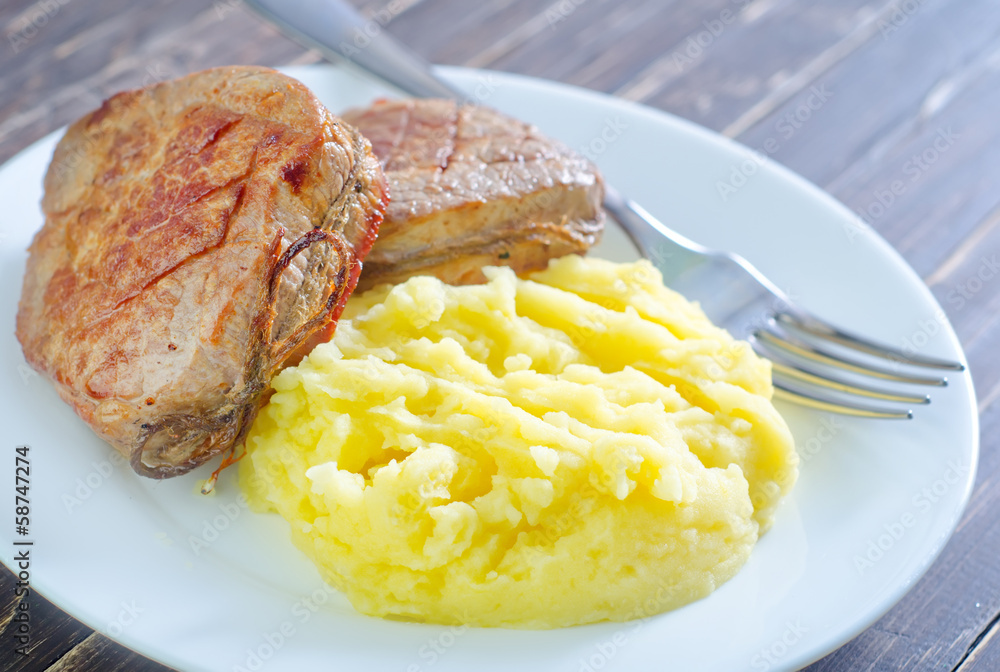 mashed potato and fried meat mashed potato and fried meat