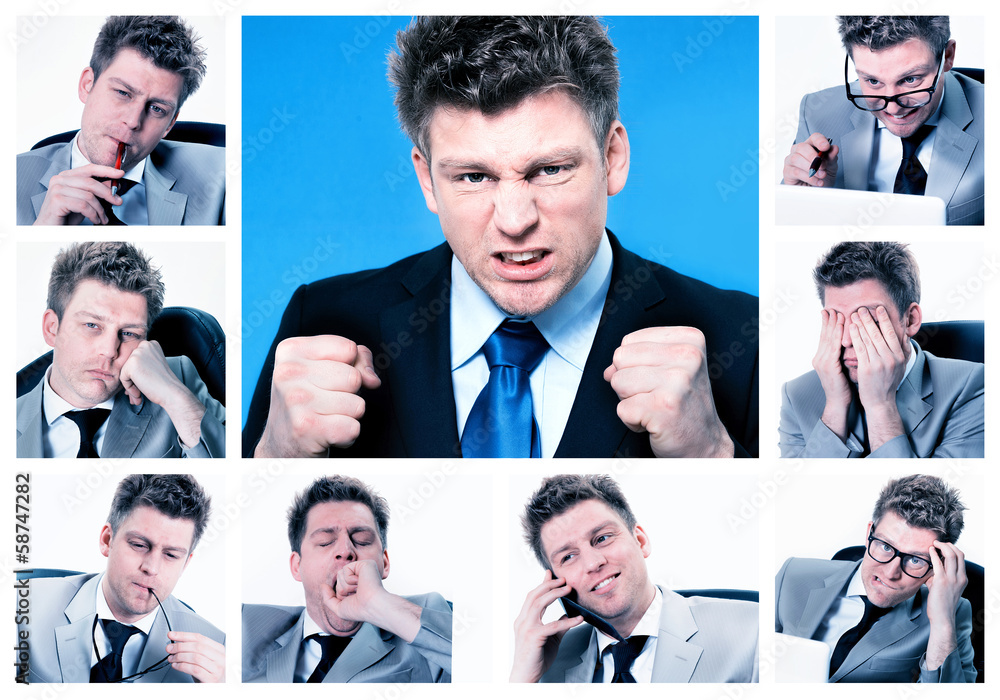 Collage of businessman posing and working at the office Collage of businessman posing and working at the office
