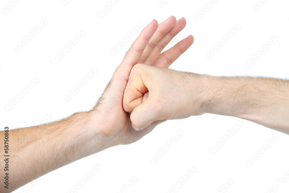 Punch on palm isolated on white Punch on palm isolated on white