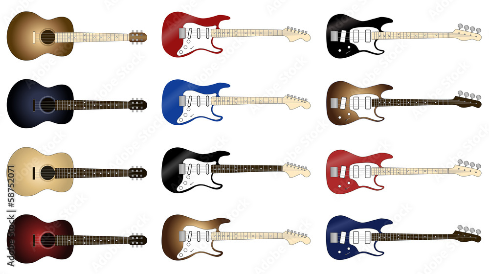 Collection of colorful guitars illustration Collection of colorful guitars illustration