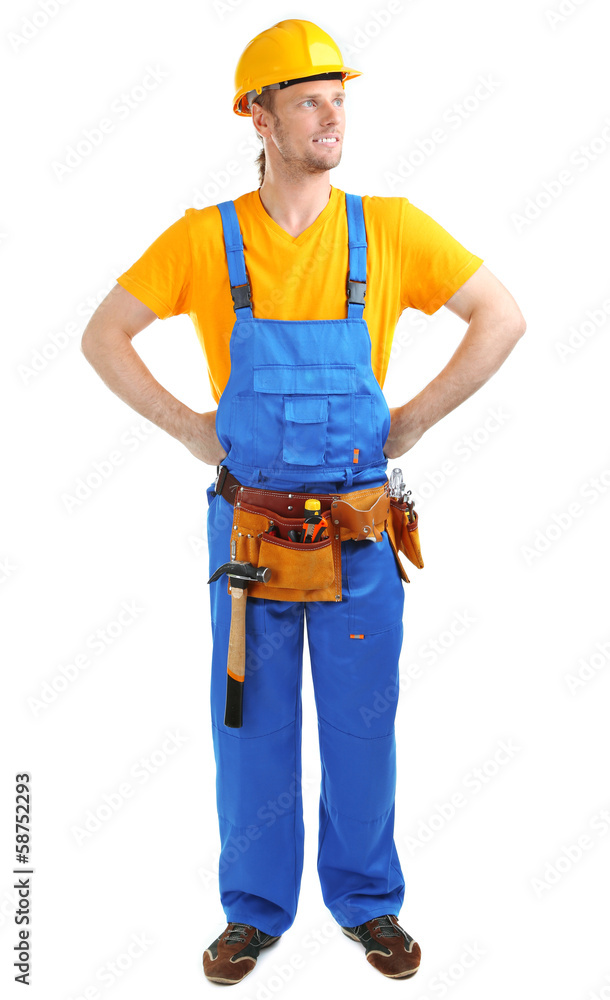 Portrait of young builder isolated on white Portrait of young builder isolated on white