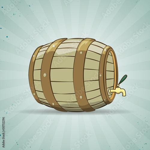 Old wooden barrel filled with natural wine or beer. Keg.