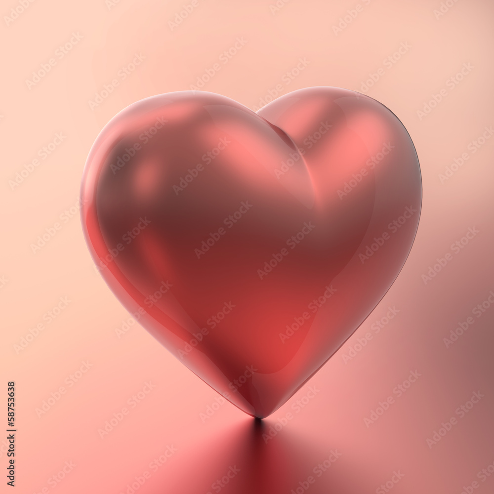 Shining pink metal heart - computer generated render