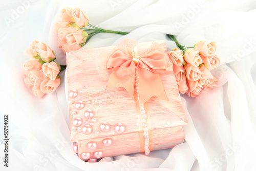 Beautiful hand made casket and flowers, isolated