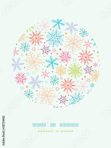 vector Colorful Doodle Snowflakes Circle Frame Seamless Pattern