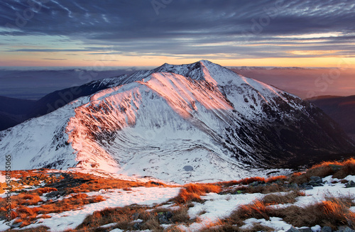 Fototapeta Naklejka Na Ścianę i Meble -  Majestic sunset in winter mountains landscape - Slovakia peak Ba