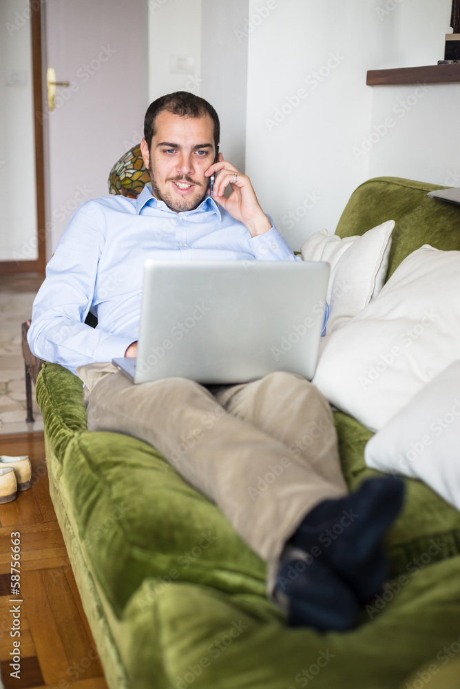 elegant business multitasking multimedia man at home elegant business multitasking multimedia man at home