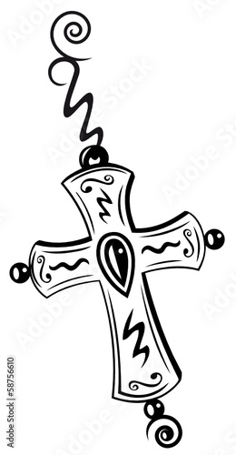 Großes Kreuz an einer Kette mit Edelstein. Glaube, Religion, Christ.
