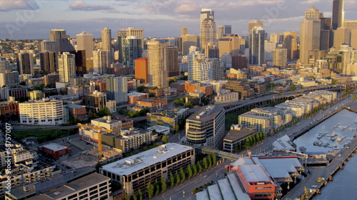 Aerial Skyline sunset view Downtown Seattle, USA photo