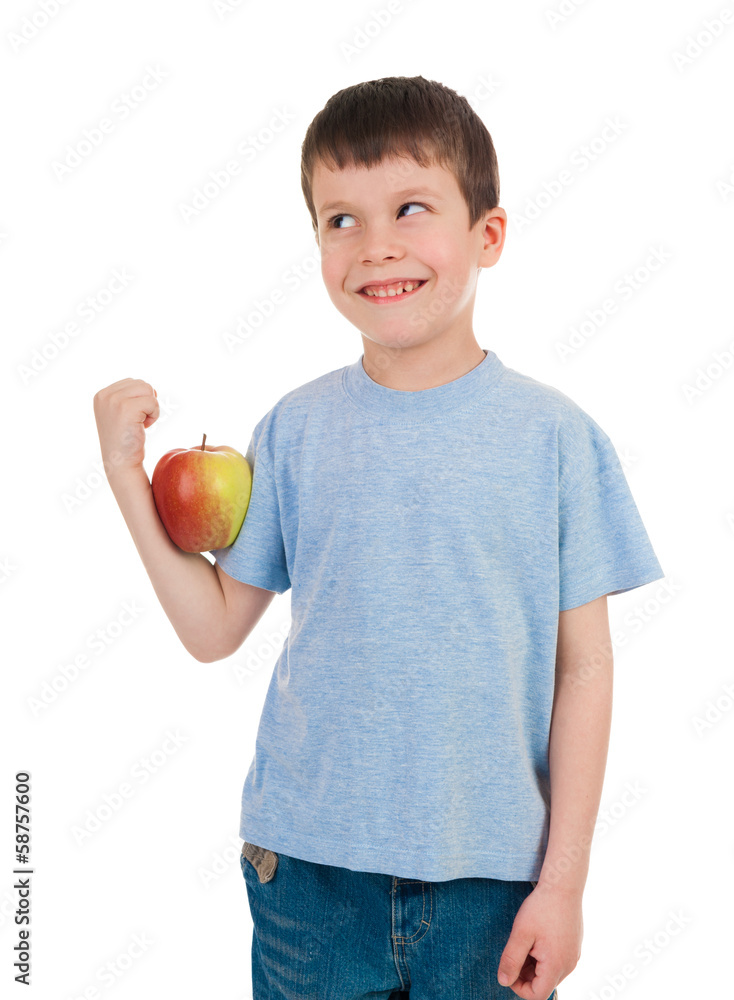 boy with apple isolated boy with apple isolated